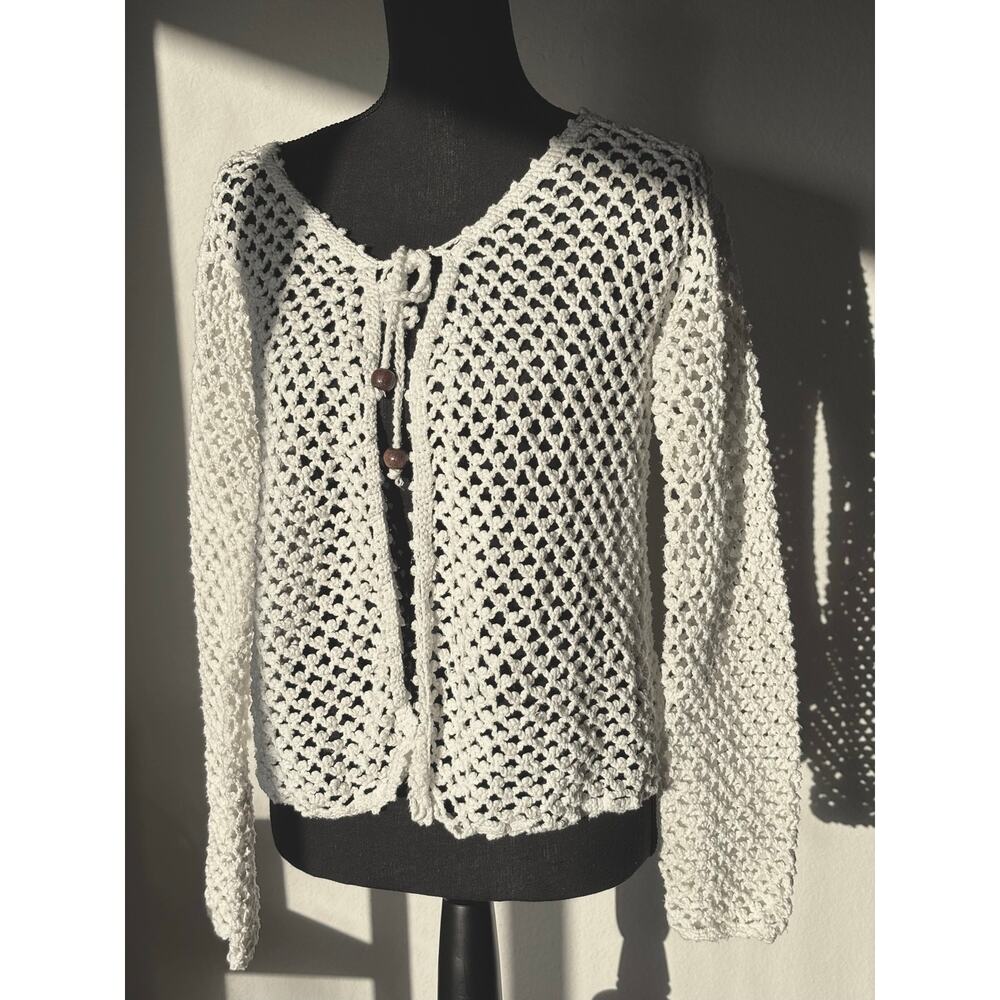 PURE Handknit 100% Cotton Open Knit Cardigan Sz M/L